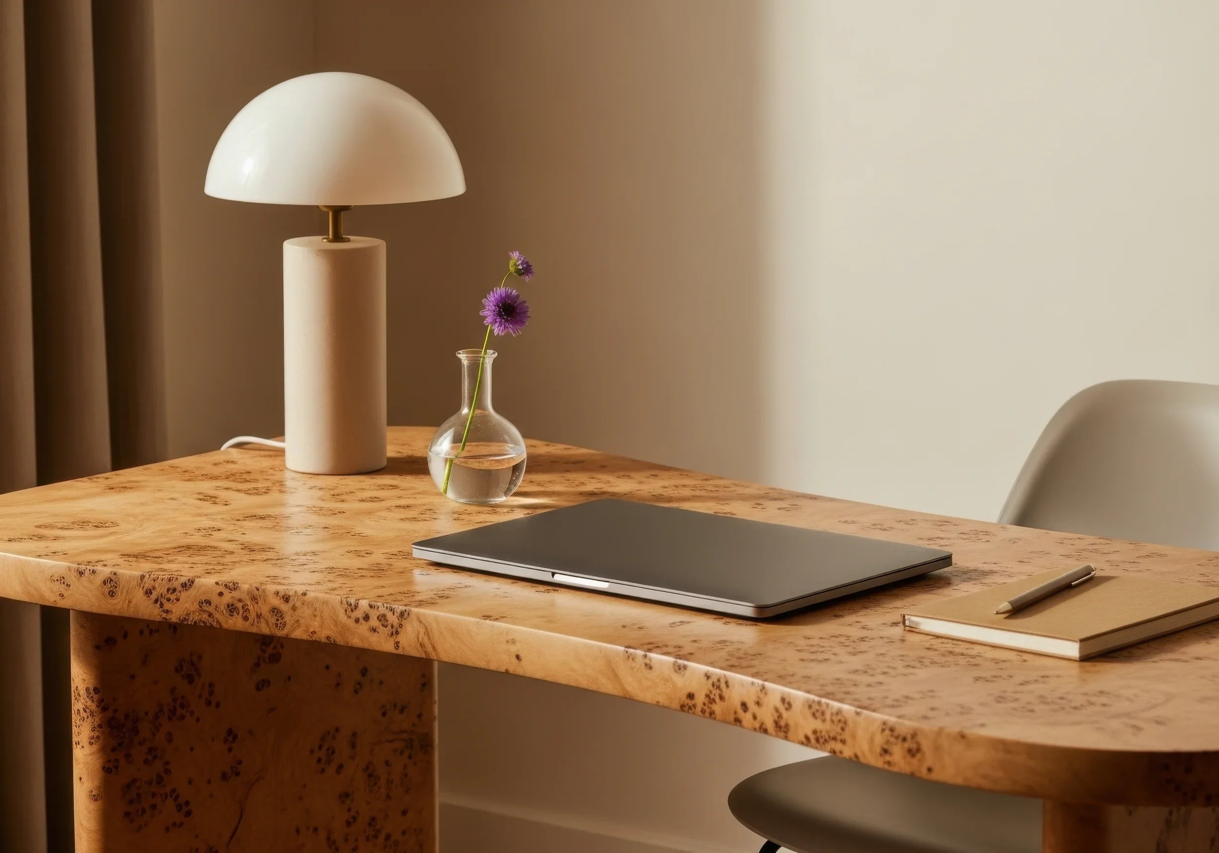 A quiet desk at home, set up for a coaching call