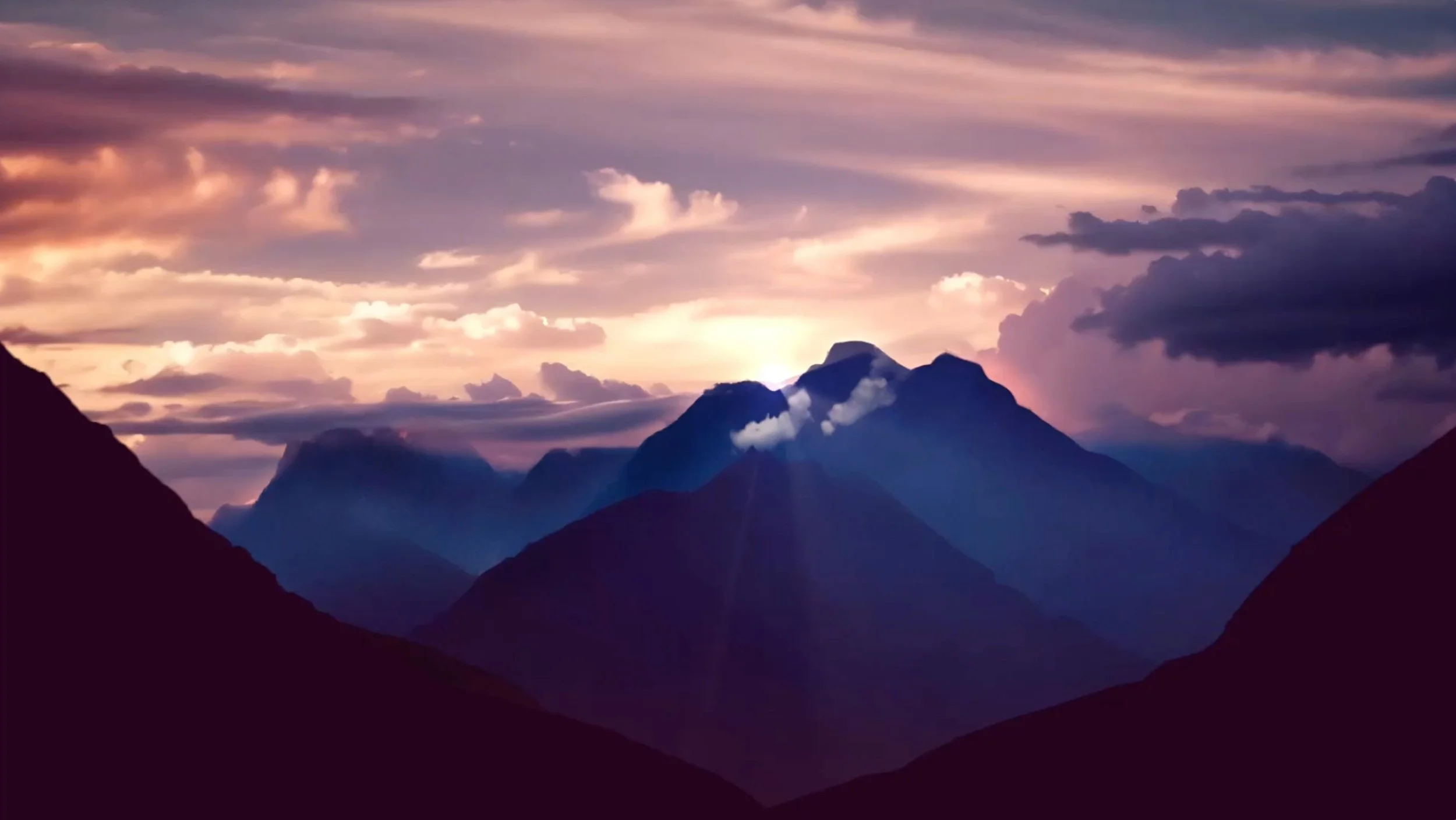 Sunset over the Andean mountains at the Paititi Biocultural Reserve