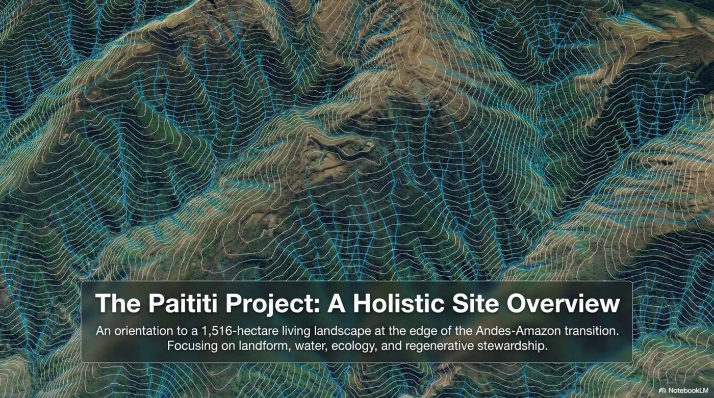 Portada del atlas del territorio de Paititi: un mapa de curvas de nivel y cuencas de la reserva titulado &ldquo;The Paititi Project: A Holistic Site Overview&rdquo;