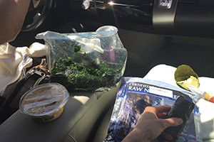 image shows nori wraps, avocado, kale salad and other healthy food items from the article