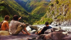 image shows team relaxing by the Mapacho river